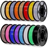 PLA+3D Printer Filament 1.75mm Bundle, Individually Vacuum Packed, Multicolor Dimensional Accuracy +/- 0.02mm, 0.25kg per Spool, 16 Pack, 4kg Total