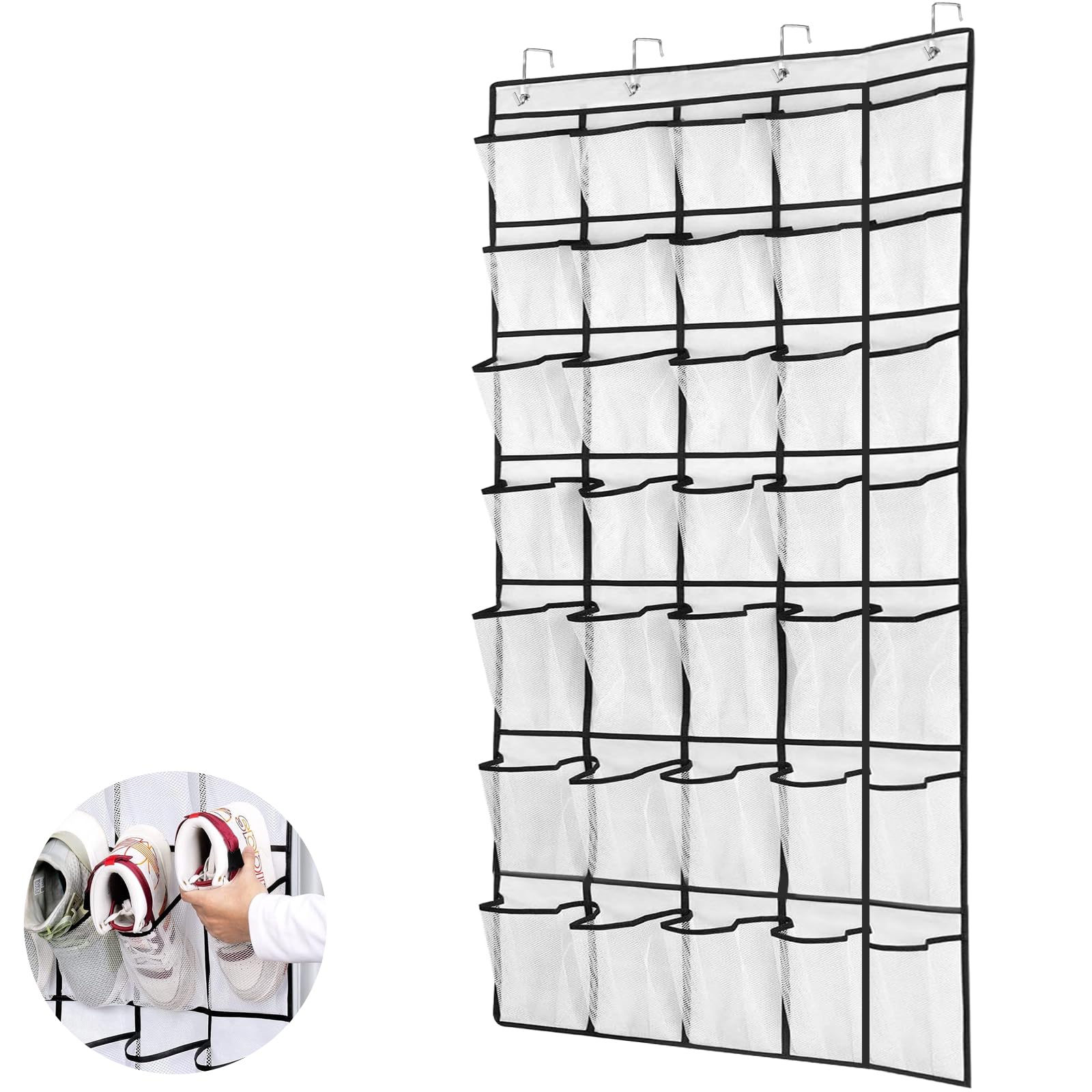 GAOHAN 35 Large Pockets Over Door Shoe Storage Organiser Wardrobe Shoe Rack Mesh Hanging Storage Shoe Hanger Holder, White