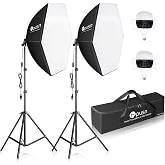 HPUSN Softbox Photography Lighting Kit 2pcs with 5400K Photo Studio Light | 30"X30"Softbox ,E27 LED Bulb, Adjustable Stand, Photography Lighting for Portrait/Video Rcording/Streaming