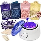 Waxing Kits for Women Wax Warmer: Waxing Kits with 4 * 100g Hard Waxing Beans &30 Pcs Wax Sticks, Wax Melt Warmer Hair Remova