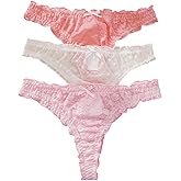 SHENHE Women's Floral Lace Thongs Underwear Tangas Low Rise Frilly Sheer Panties 3 Pack