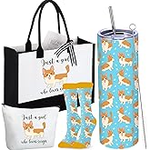 Reallnaive 4 Pcs Christmas Corgi Gift Set 20 oz Corgi Skinny Water Tumbler Set Animal Socks Tote Bag Makeup Bag Thank You Gift Employee Appreciation Gifts for Corgis Favor Lover