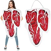 DEZEXHOM Funny Steak Costume for Adults Meat Print Food Cosplay Jumpsuit for Halloween Carnival Party Couple Dress Up Outfit