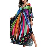 KECVOT Kaftan Dresses for Women Plus Size Batwing Sleeve Caftans Long Bathing Suit Cover Up Maxi Beach Dress Loungewear