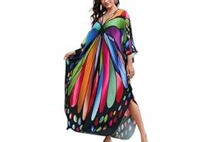 KECVOT Kaftan Dresses for Women Plus Size Batwing Sleeve Caftans Long Bathing Suit Cover Up Maxi Beach Dress Loungewear