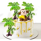 11 PCS Monkey Cake Topper with Coconut Trees Banana Cake Decoration | Jungle Safari Animal Themed Birthday Baby Shower Party Supplies