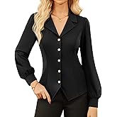 GRACE KARIN Work Shirts for Women Lantern Long Sleeve V Neck Blouse Button Down Elegant Business Office Top