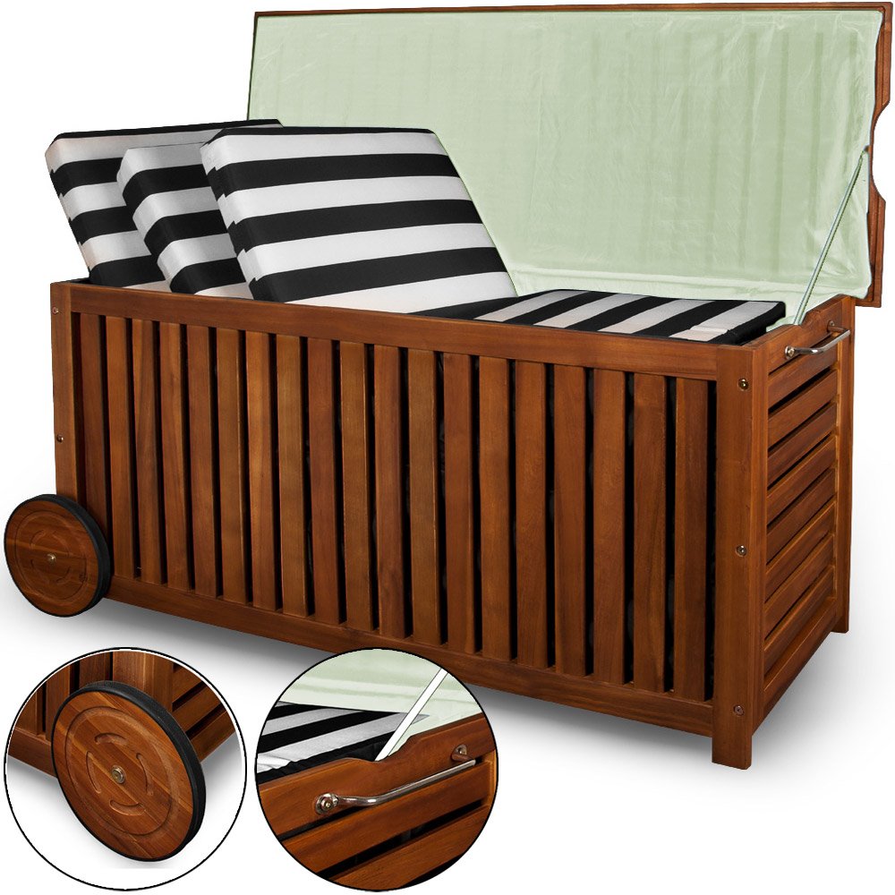 Wooden Storage Box with Wheels 117 cm Acacia Amazon.co.uk Garden
