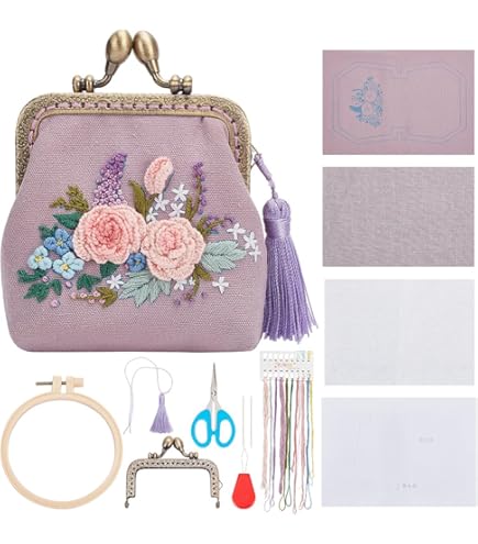 Kit De Bordado Para Principiantes MAGICLULU: Monedero Vintage DIY, Incluye Tela, Lana, Aguja Y Accesorios