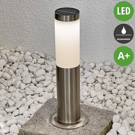 Lampenwelt LED Solarleuchten 'Jolla' (spritzwassergeschützt) (Modern) in Alu aus Edelstahl (1 flammig, A+, inkl. Leuchtmittel