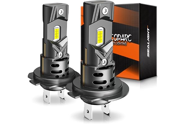 SEALIGHT H7 LED Headlight Bulbs, 40000 Lumens 800% Brighter 6500K Cool White, All-in-One Mini Size H7 Led Bulbs with Fan, Plu