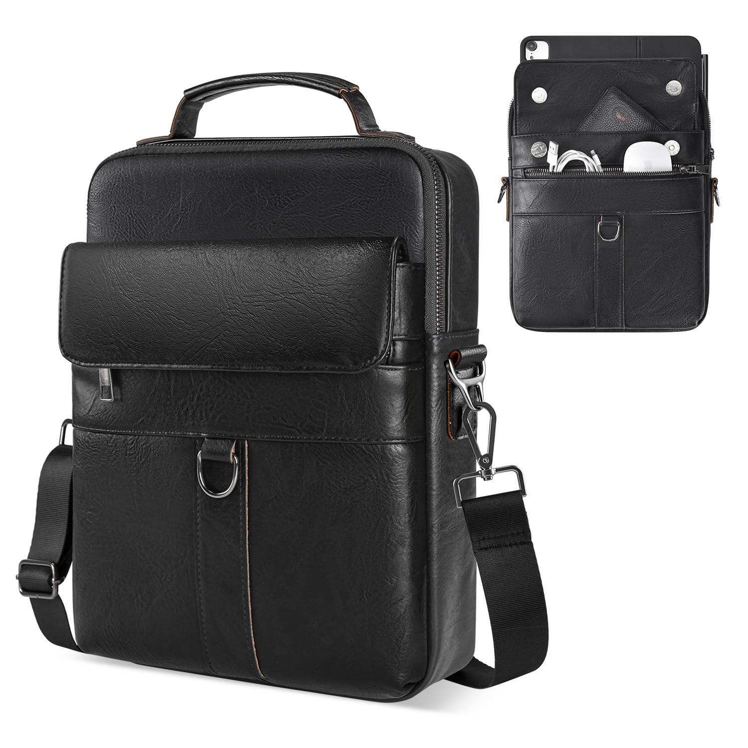 Photo 1 of **MISSING STRAP***13 Inch Laptop Leather Sleeve for 2026-2022 MacBook Air 13 M5 M4 M3 M2 A3449 A3240 A3113 A2681, Protective Carrying Bag Shoulder Travel Case with Handle Accessory Pockets, Black