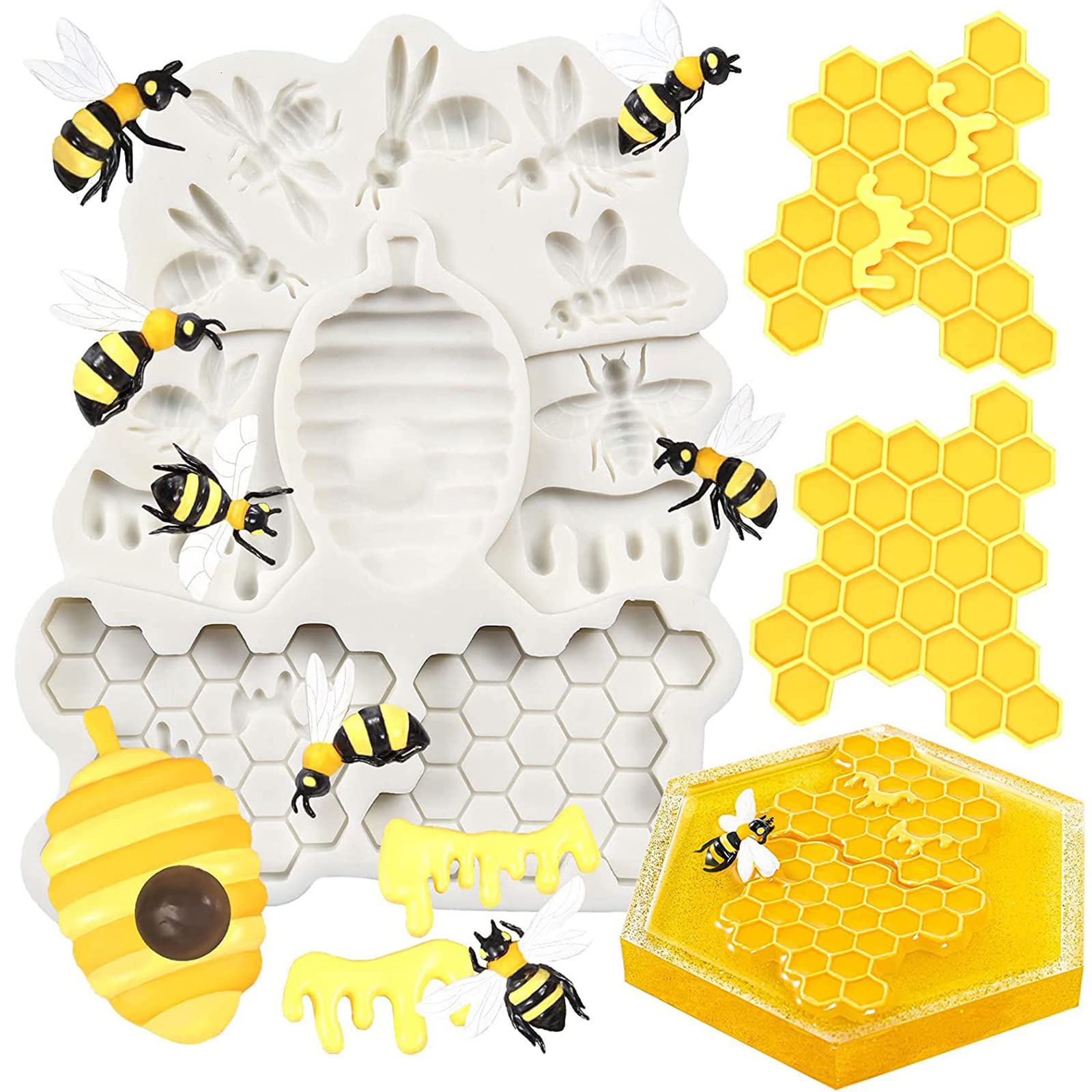 Silicone Honeycomb Cake Fondant Mold Bee Sugarcraft Border Decorating, Chocolate Baking Mould Tool Clay Pastry Biscuit Cookies Cupcake Decor Molds