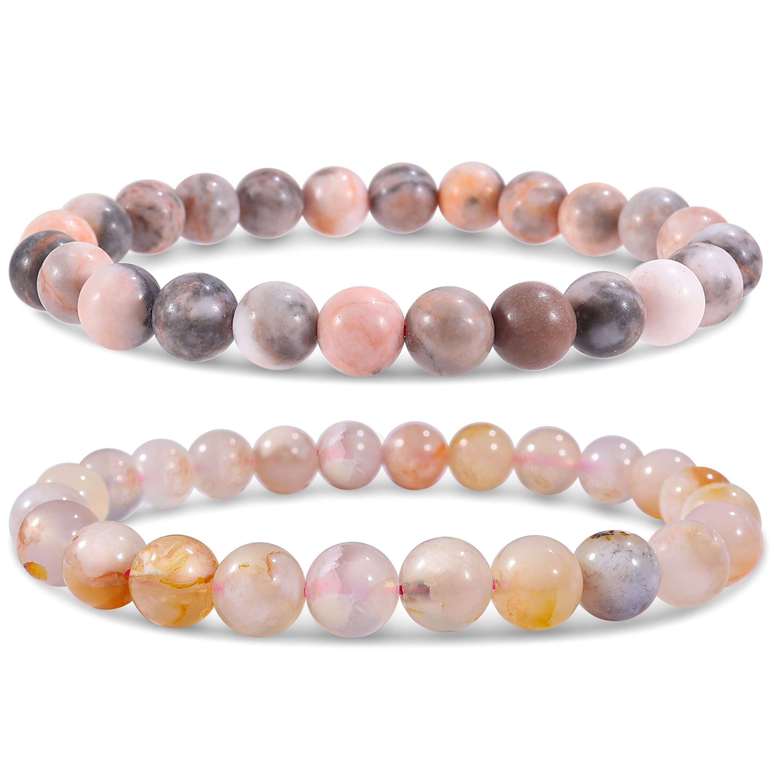 Farfume Bracelets for Women - Crystals Bracelet Women Natural Gemstones Yoga Reiki Bangle- A Set of Double Bracelets(PinkJasper & Cherry Agate)