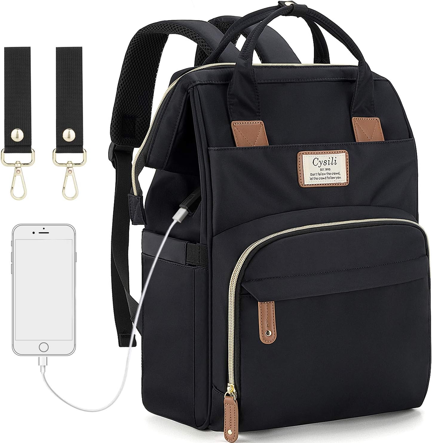 Diaper Bag Backpack with USB Charging Port and Stroller Straps, Maternity Nappy Bag with