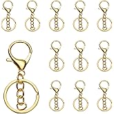 uxcell Lobster Claw Clasps Keychain, 12 Pcs Lobster Claw Clasp Hook with Flat Split Keychain Ring and Chain for DIY Craft Key Chain Accessories, Gold