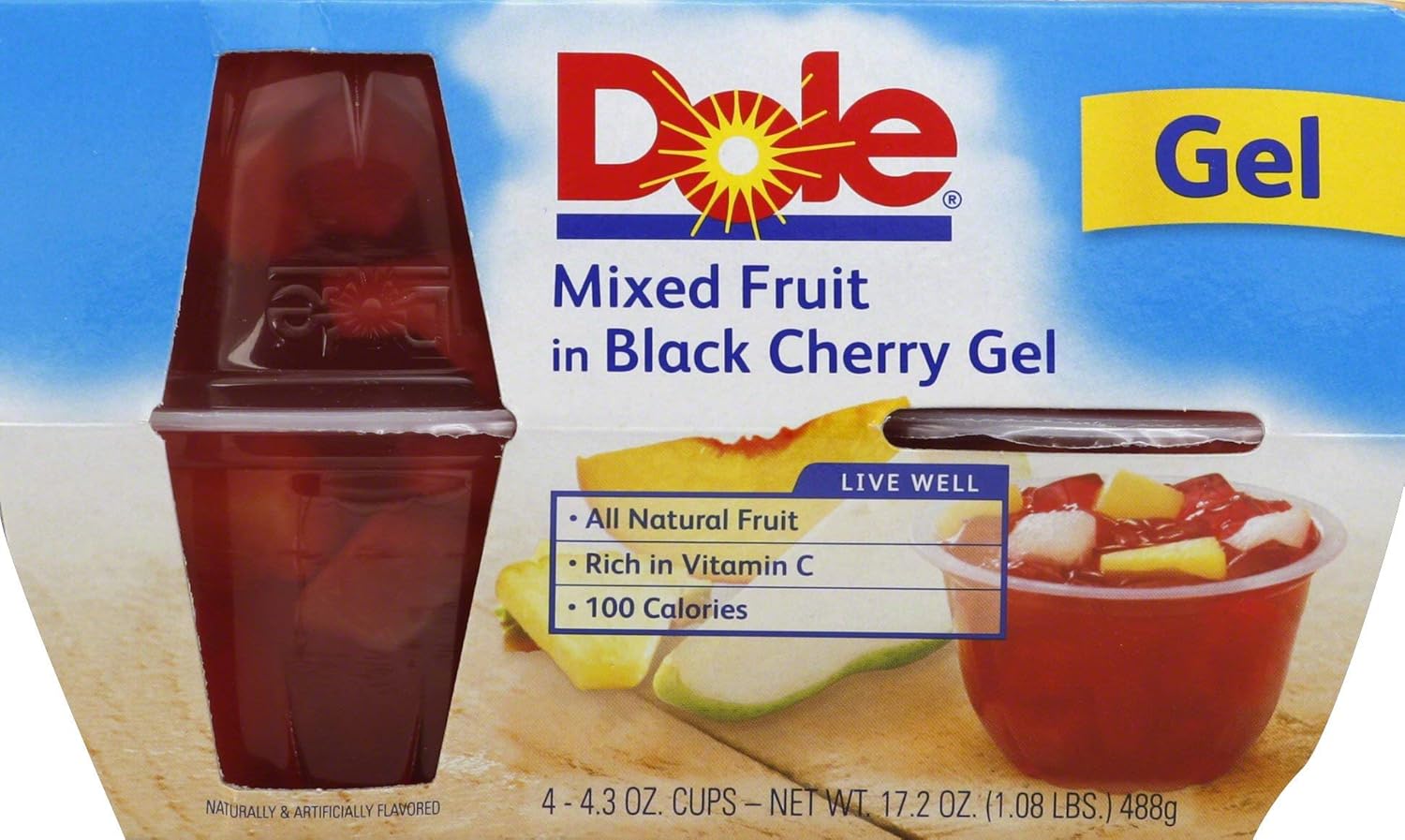 Dole Fruit Bowls, Mixed Fruit in Black Cherry Gel, 4.3oz, 4 cups