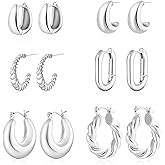 ALLHOLA 6 Pairs 14K Gold Plated Hoop Earrings for Women Trendy Chunky Lightweight Hoop Earrings Multipack Hypoallergenic, Thick Twisted Huggie Hoops Earring Set Jewelry for Gifts