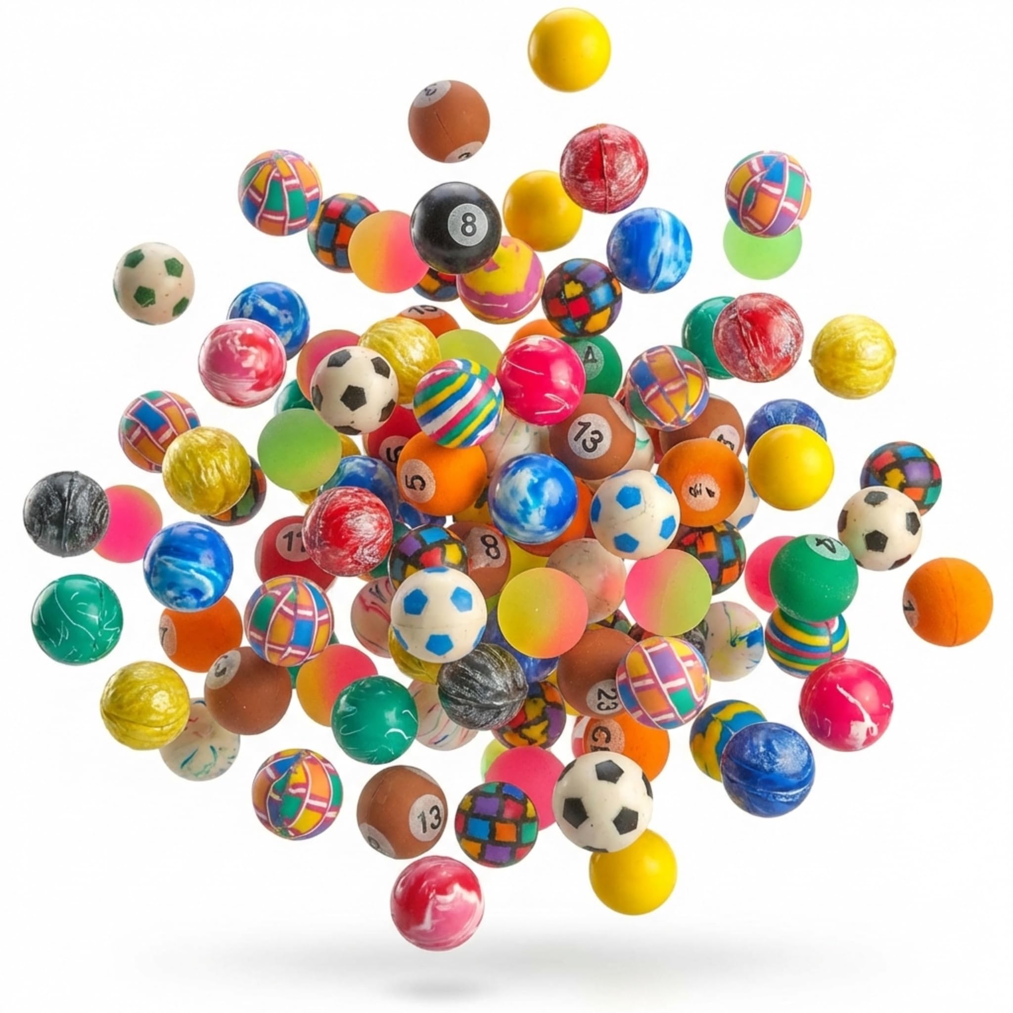 Bedwina Bouncy Balls in Bulk - Pack of 250 (1inch/27mm) Hi Bounce Ball Variety Assortment Mix, Colourful and Small Rubber Bouncy Balls for Game Prizes, Party Bag Fillers for Kids, Kids' Party Favours