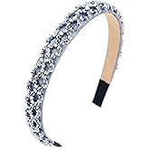 Gmmidea Crystal Rhinestone Headbands for Women Girls Bling Sparkly Headband Beaded Padded Hair Band Holiday Wedding Hair Accessories Gray