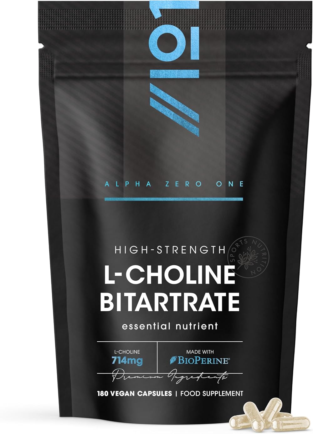 ALPHA01 Choline Bitartrate 714mg Vegan 180 Capsules BioPerine Liver Support