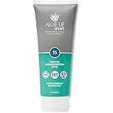 Aloe Up Sport Sunscreen Lotion SPF 15 - Broad Spectrum UVA/UVB Sunscreen Protector for Face and Body - With Hydrating Aloe Vera Gel - Non-Greasy - No White Cast - Reef Safe - Fragrance-Free - 6 Oz