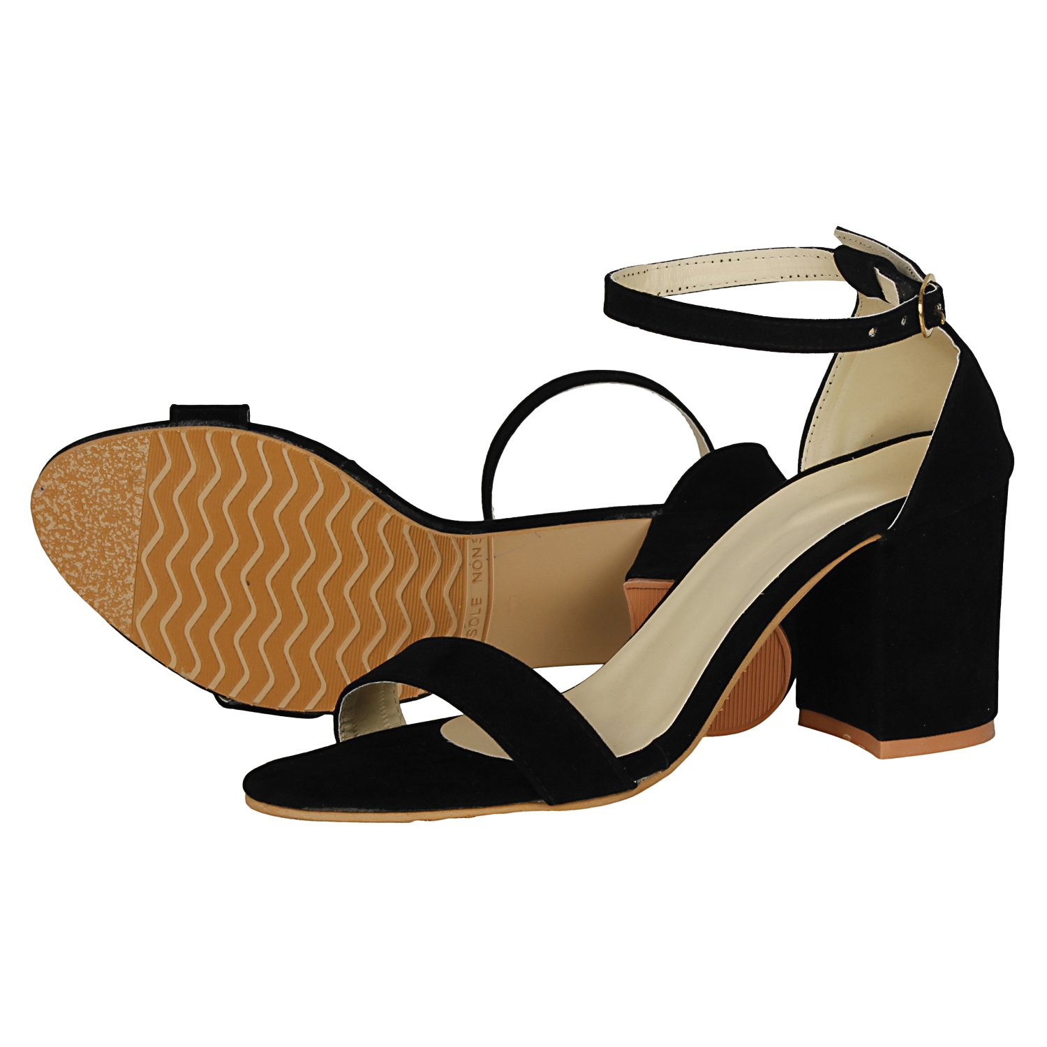 misto women's suede leather black block heel sandals - 5