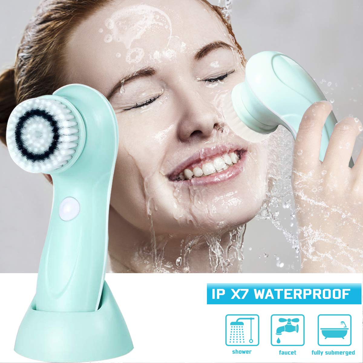 Gackoko Facial Cleansing Brush- Latest advanced cleasing Technology & 3 Brush Heads-USB Rechargeable Electric Rotating Face- IPX6 Waterproof-Advanced Face Spa System for Exfoliating Deep clease (Blue): Beauty