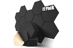 Dailycooper 22 Pack Self-adhesive Acoustic Panels 12" X 10" X 0.4" - Sound Proof Foam Panels with High Density, Hexagonal Design, Flame Resistant, Absorb Noise and Eliminate Echoes(Black)