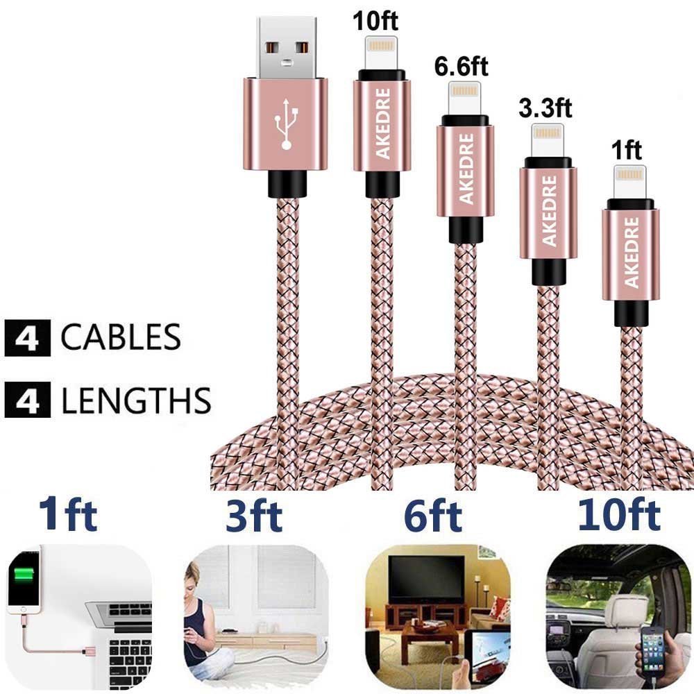 Nylon USB Charging & Syncing Cord Charger Compatible with Phone X 8/7