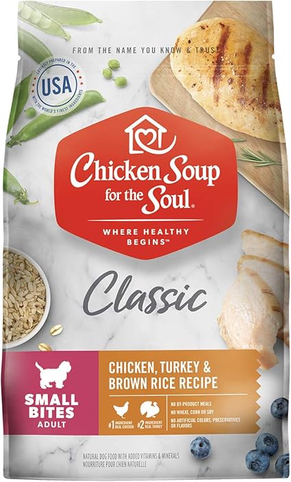 Amazon Com Chicken Soup For The Soul Small Bites Dog Food Chicken Turkey Brown Rice Recipe 4 5 Lb Bag Soy Free Corn Free Wheat Free Dry Dog Food Made