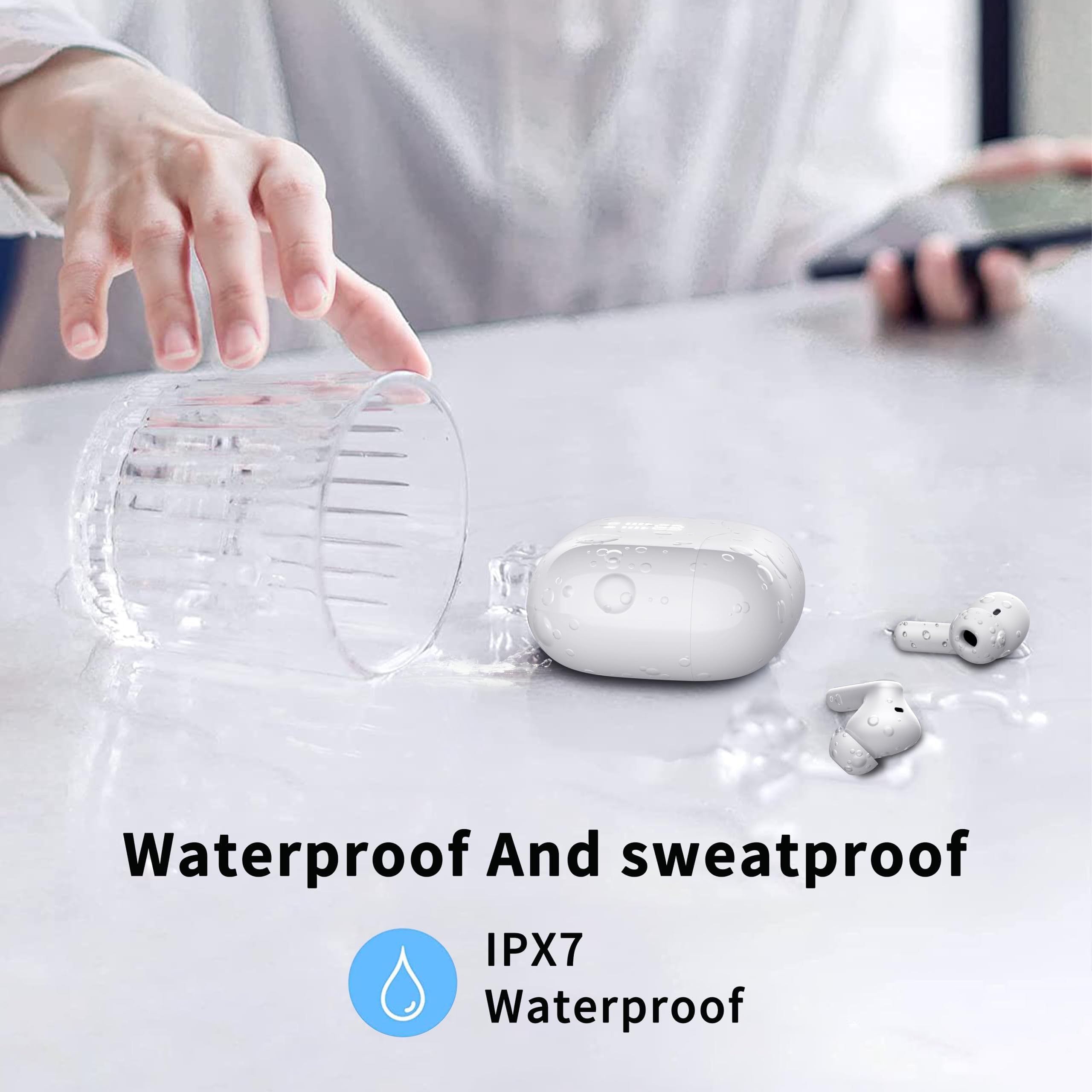 Wireless Earbuds, Bluetooth 5.4 Headphones in Ear 3D Bass Stereo, 40H Wireless Earphones with 4 ENC Noise Cancelling Mic, IP7 Waterproof Bluetooth Earbuds, AI-Enhanced Calls for Android iOS, White