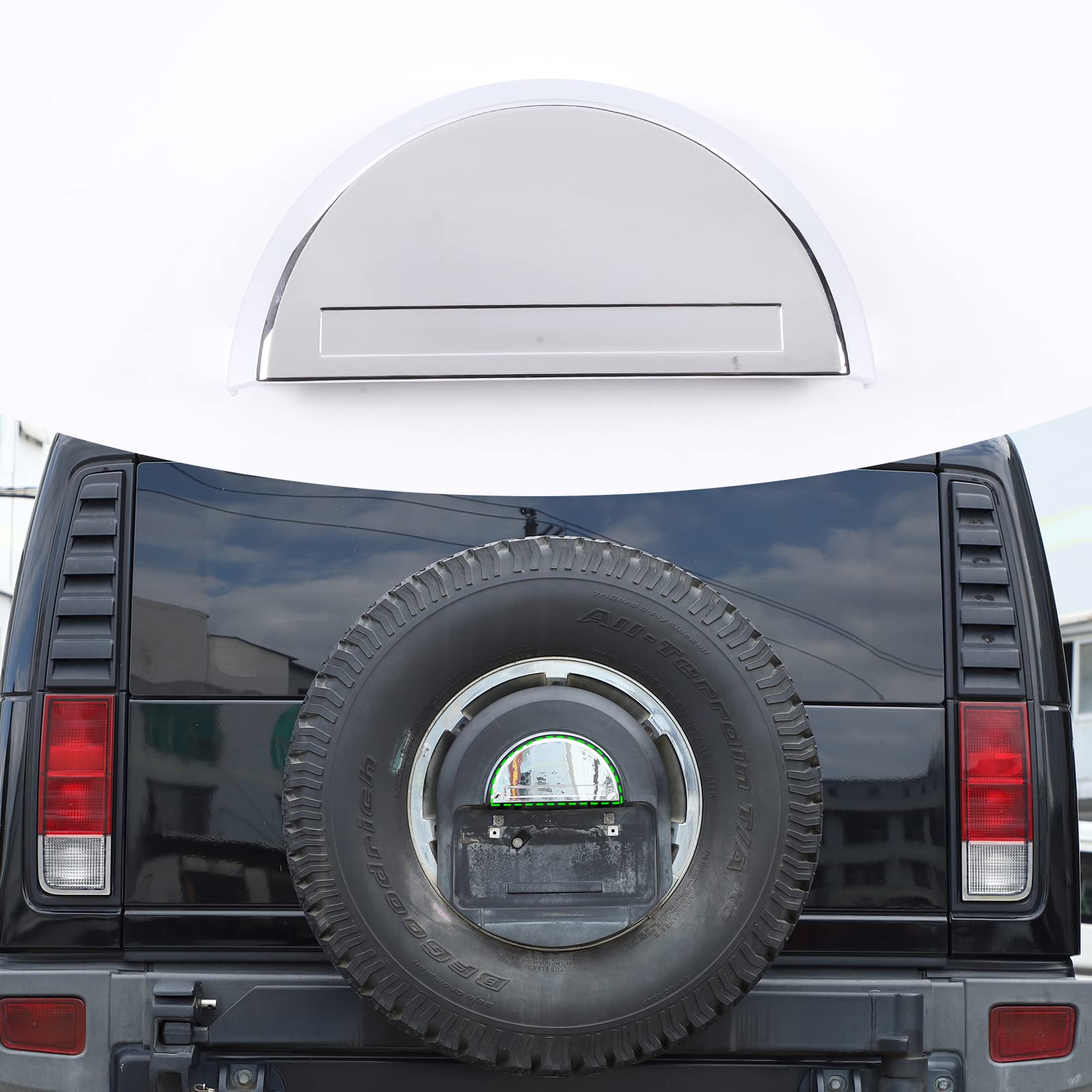 Photo 1 of License Plate Dome Top Cover fit for Hummer H2 2003-2009,Spare Tire Cover License Plate Top Decorative Cover Car Accessories (Silver)