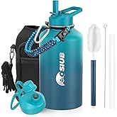 Insulated Water Bottle 64 oz, Triple Wall Vacuum Stainless Steel(Cold for 48 Hrs),Leak Proof & BPA-Free,Half Gallon Water Bottle with Reflective Paracord & Flip Straw for Sports & Travel, Cyan Blue