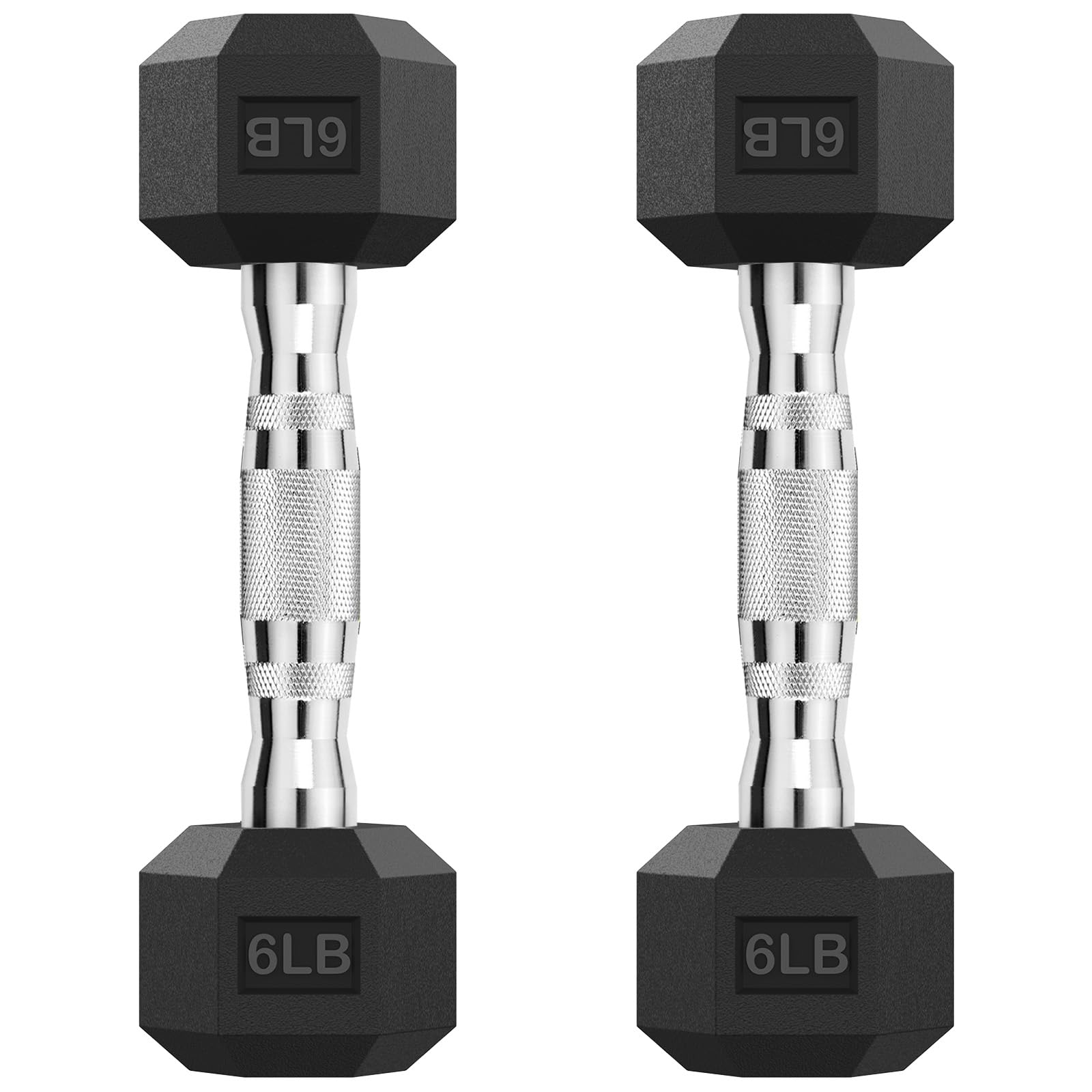 Hex Dumbbell Rubber Encased Strength Training Dumbbells, Hand Weight For Workout & Exercise/Pair of 6LB Image
