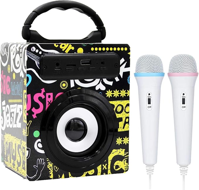 IndeCool Kids Mini Karaoke Machine with 2 Microphones (Black) Amazon