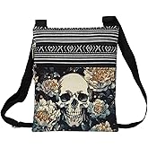 LiuenMgg Skull Messenger Bag Ethnic Pattern Printed Adjustable Strap Crossbody Zipper Pouch Gothic Present for Woman