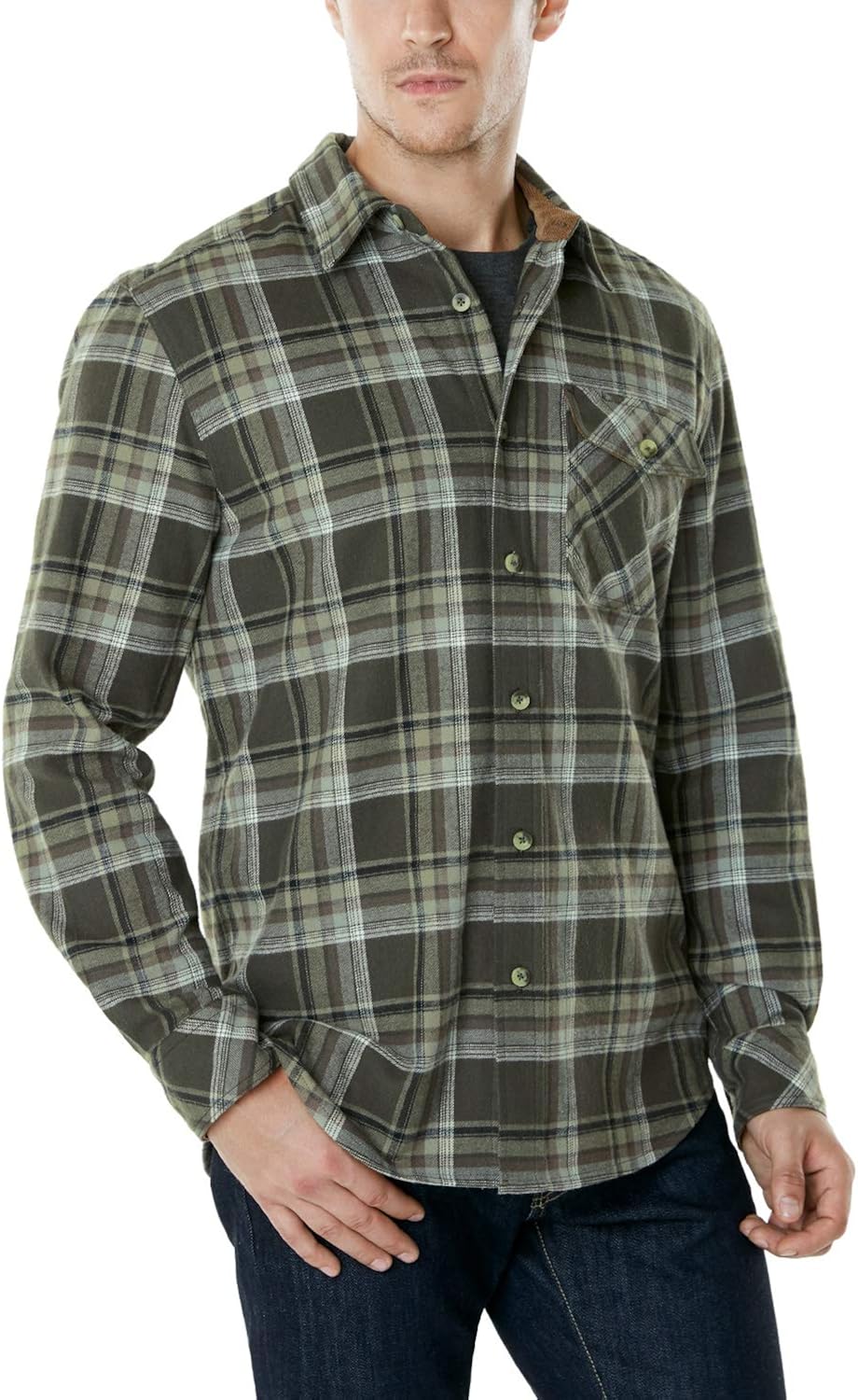 CQR Men's All Cotton Flannel Shirt, Long Sleeve Casual Button Up Plaid Shirt, Brushed Soft Outdoor Shirts: Clothing