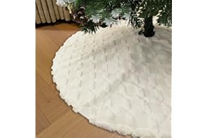 AISENO 36 Inch Christmas Tree Skirt Faux Fur with Cable Knit Knitted Thick Decoration for Merry Christmas Decoration