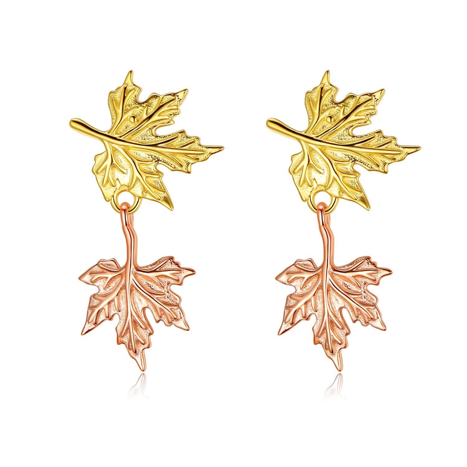 VIKI LYNN Sterling Silver Gold Plated Double Maple Leaf Stud Earrings for Women Fashion Jewelry
