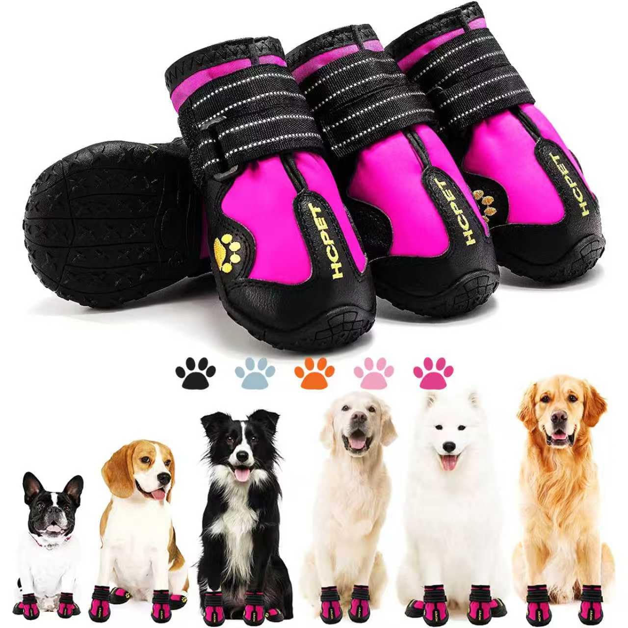 Hcpet Dog Boots Waterproof Dog Shoes with Reflective Straps, Puppy Shoes for Small Medium Large Dog Outdoor Paw Protectors 4Pcs