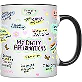 YouNique Designs Self Care Mug With Positive Affirmations For Women- Portable Coffee Mug 11 Oz, Anxiety Relief Items For Women, Mental Health Gifts, Inspirational Gifts, Mindfulness (Black Handle)