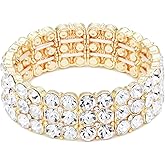 Lavencious Round Shape Rhinestone 3 Lines Stretch Bracelet Evening Party Jewelry 7”