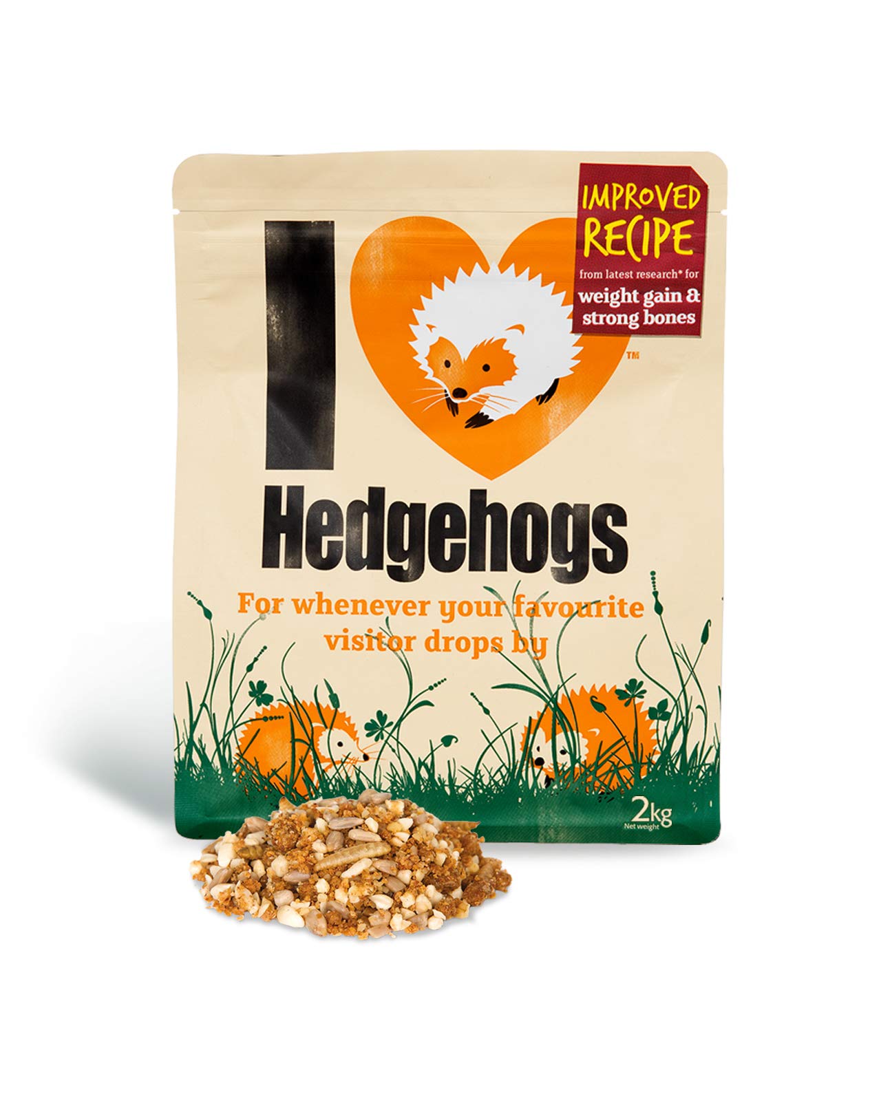 Hedgehog Food Semi Moist 2kg - Jacobi Jayne® I Love Hedgehogs™ - Tasty, Rich and Healthy Nutritious Food for your Garden Adults & Baby Hedgehogs Bones and Teeth