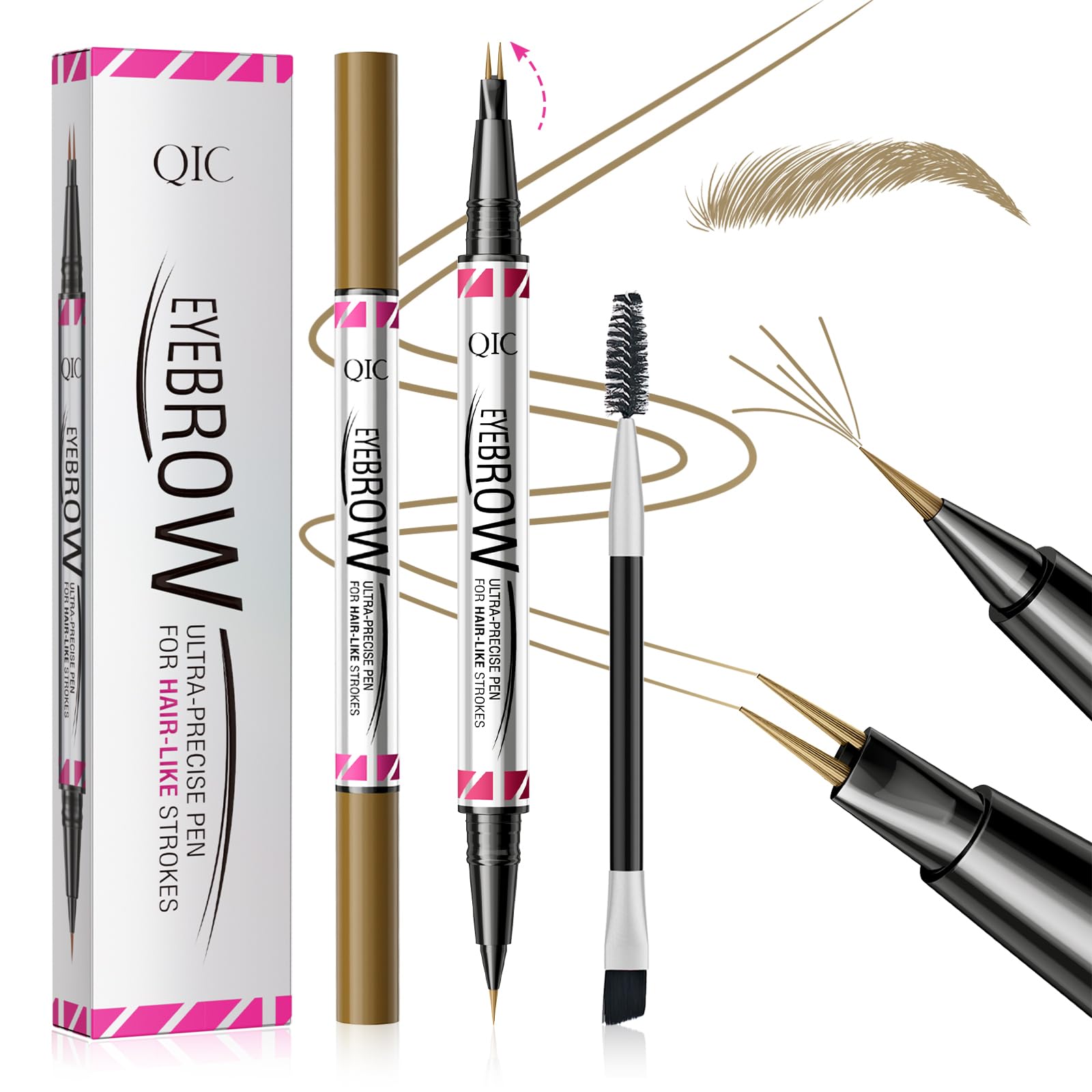 Photo 1 of 2 Pack Eyebrow Pen, Brow Pencil 2-in-1 Dual-Ended Microblading Eyebrow Pencil with 2-Fork-Tip and Precise Brush-Tip, Waterproof Long Lasting Eyebrow Pen for Natural Hair-Like Brows(Light Brown*2)