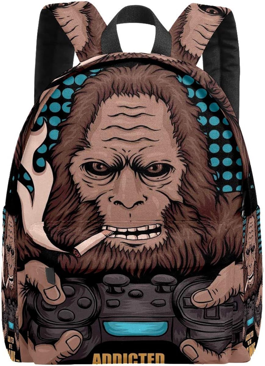 Game Addicted Bigfoot Backpack School Travel Bag Casual 14 inch Laptop