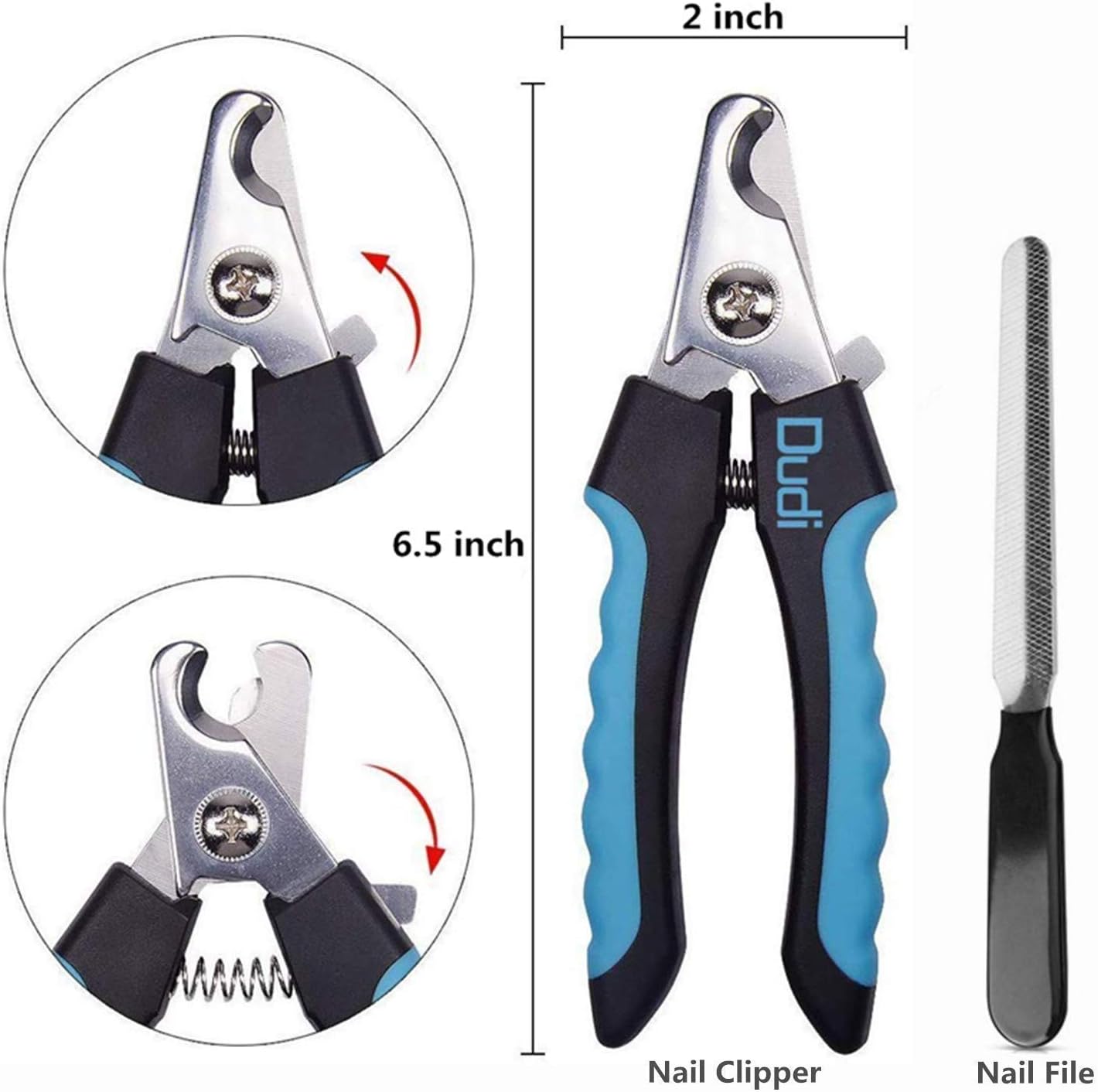 Dudi Dog Nail Clippers and Trimmer - with Quick Safety Guard to Avoid Over-Cutting Toenail - Grooming Razor Sharp Blades for Small Medium Large Breeds (Blue)