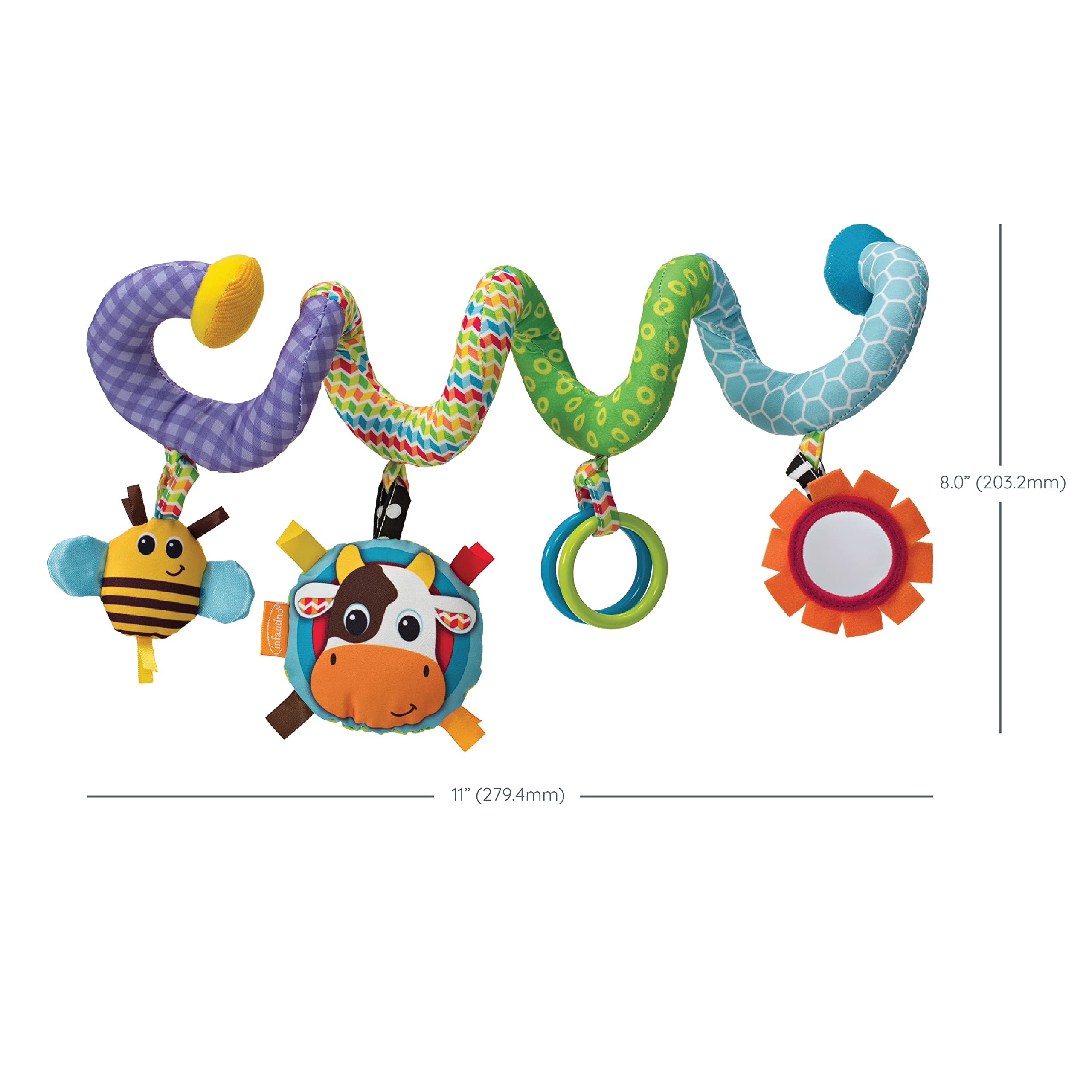 Infantino Stretch & Spiral Activity Toy - Textured Play Activity Toy for Sensory Exploration and Engagement, Ages 0 and Up, Blue Farm