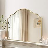 Besdomus Gold Scalloped Mirror for Dresser: 35"x26" Modern Wooden Mantel Mirror - Minimalist Decorative Wall Mirrors for Vani