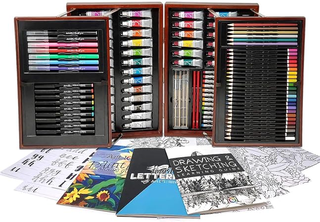 Download Art 101 Platinum Edition 154 Piece All Media Artist S Set With Wooden Organizer Carrying Case Includes Sketch Papers And Coloring Pages Plus Hand Lettering Practice Pages Premium Quality Components Amazon Ca Home Kitchen